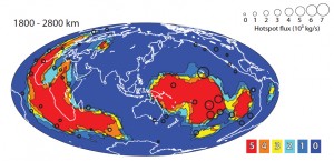 Global vote map showing lower mantle shear velocity clustering, highlighting the two large low shear velocity provinces and the Perm anomaly.