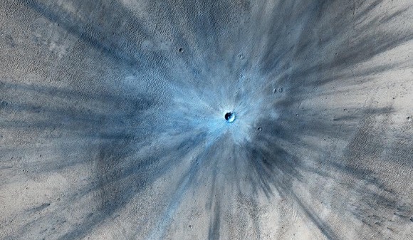 HiRISE Image of 30 meter wide Impact on Mars